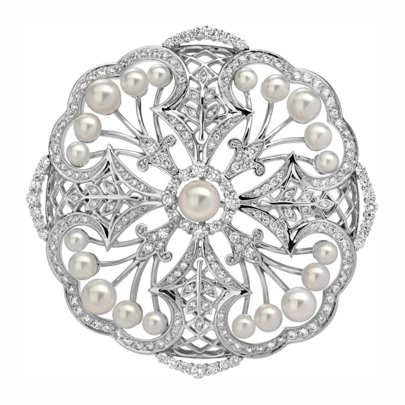 Брошь из белого золота 750 пробы с жемчугом и бриллиантами 01Ш670056-1 Брошь из белого золота 750 пробы с жемчугом и бриллиантами 01Ш670056-1