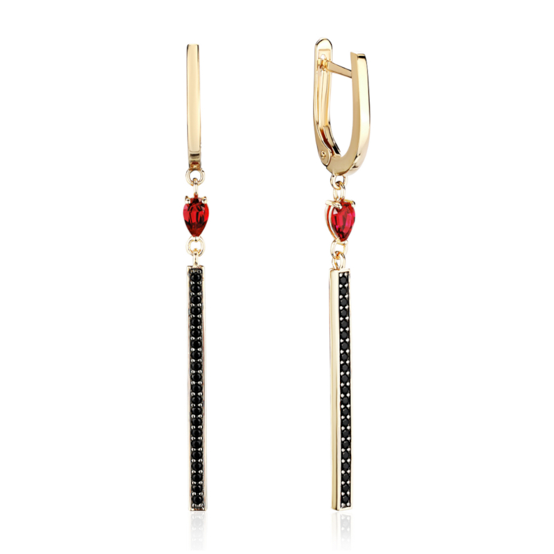 Серьги из желтого золота 585 пробы с корундом и фианитами 01С2315071ЧР-1
