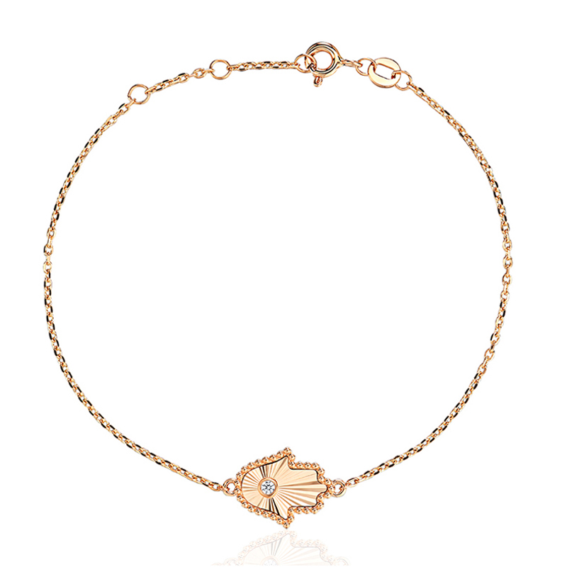 Браслет "Хамса" из красного золота 585 пробы с фианитом 01Б113377