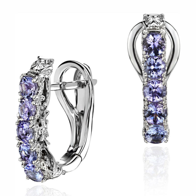 Серьги из белого золота 585 пробы с танзанитами 01С327394-1