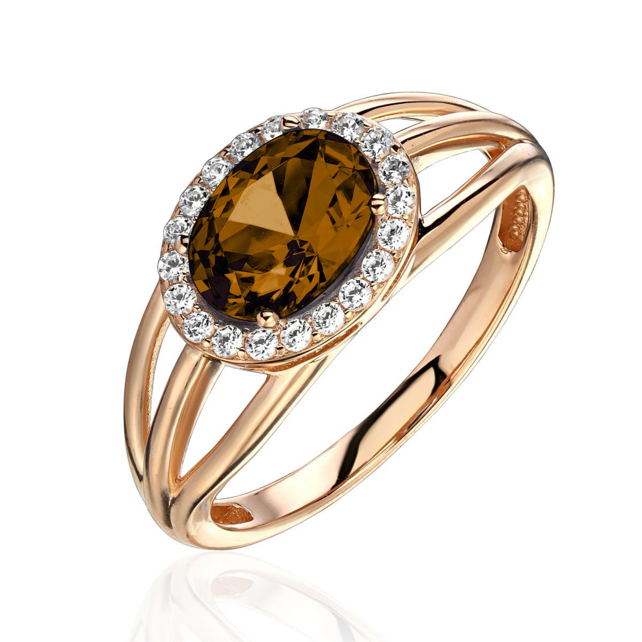 Кольцо из красного золота 585 пробы с раух-топазом и фианитами 01К3115427-3
