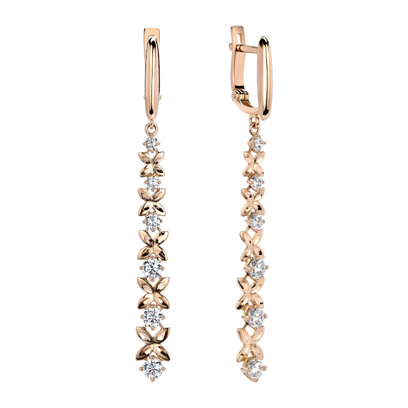Серьги из красного золота 585 пробы с фианитами 01С115090