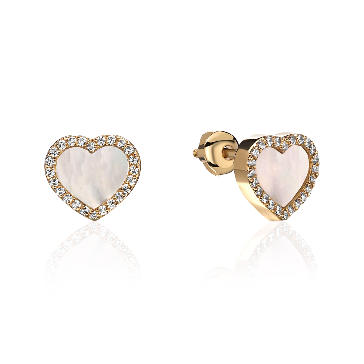 Серьги из желтого золота 585 пробы с фианитами и перламутром 01С4315092-1