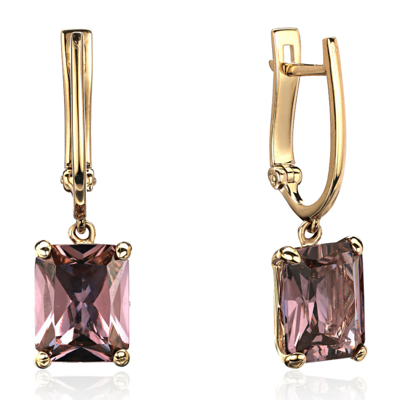 Серьги из желтого золота 585 пробы с наноситал султанитом 01С239793-2