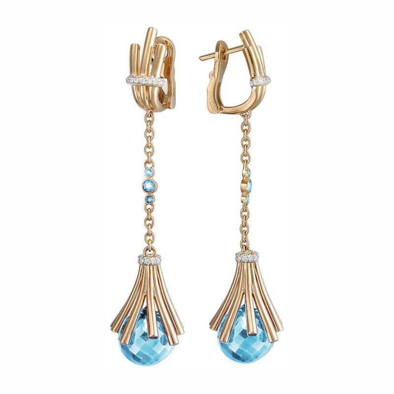 Серьги из красного золота 585 пробы с топазами и бриллиантами 01С6110164-2