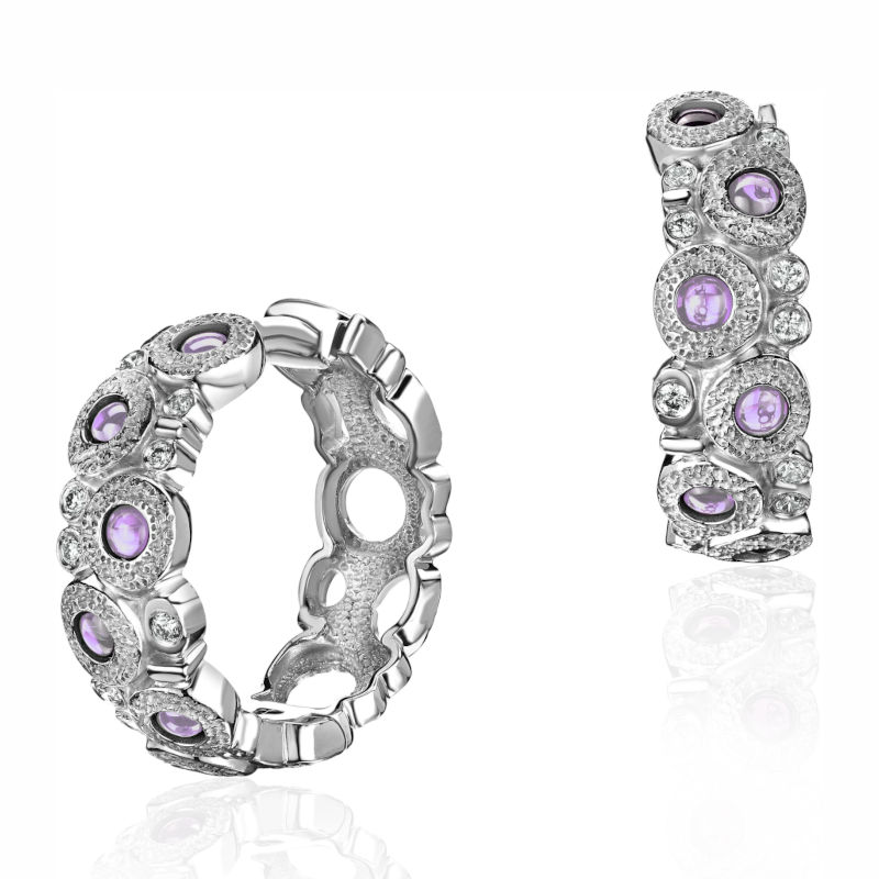 Серьги из белого золота 750 пробы с бриллиантами и аметистами 01С6215206-4
