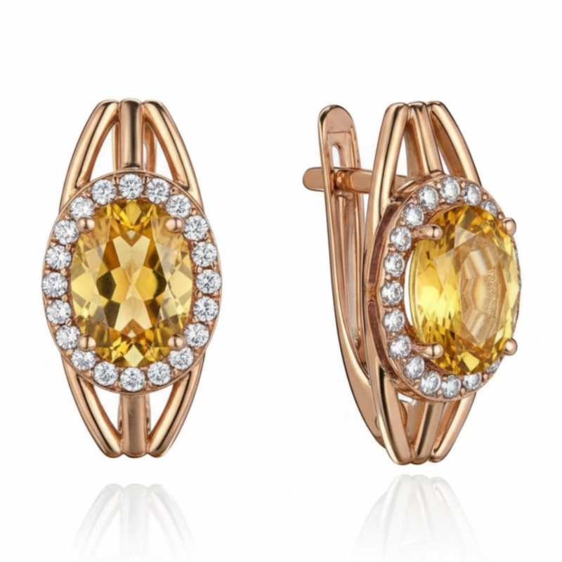 Серьги из красного золота 585 пробы с цитринами и фианитами 01С3116527-6