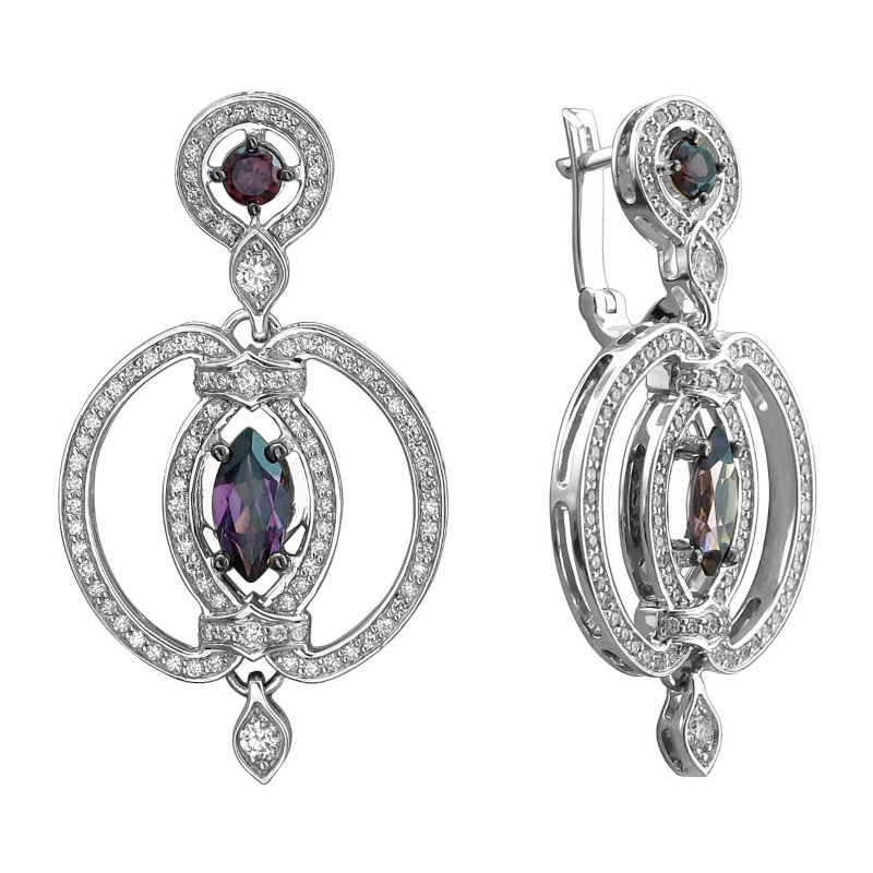 Серьги из белого золота 585 пробы с родолитами и бриллиантами 01С627988-5 Серьги из белого золота 585 пробы с родолитами и бриллиантами 01С627988-5