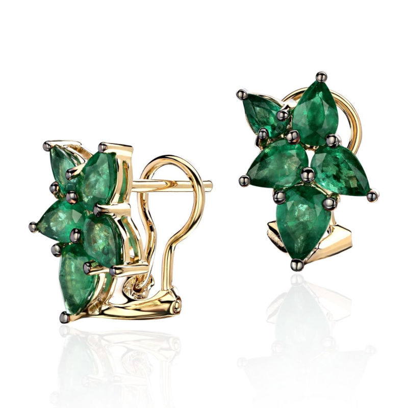 Серьги из желтого золота 585 пробы с изумрудами 01С5314528-4