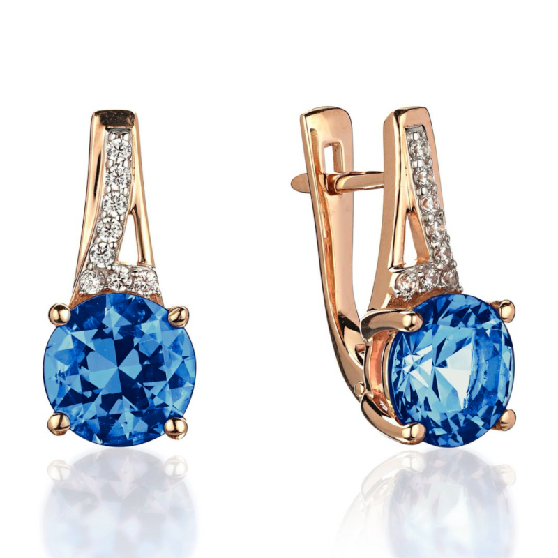 Серьги из красного золота 585 пробы с наноситал топазом и фианитами 01С2115367Р-2