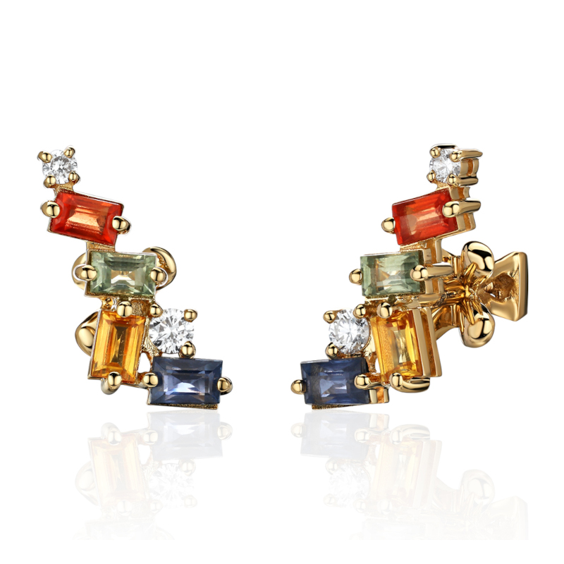 Серьги из желтого золота 585 пробы с сапфирами и бриллиантами 01С6315509-1