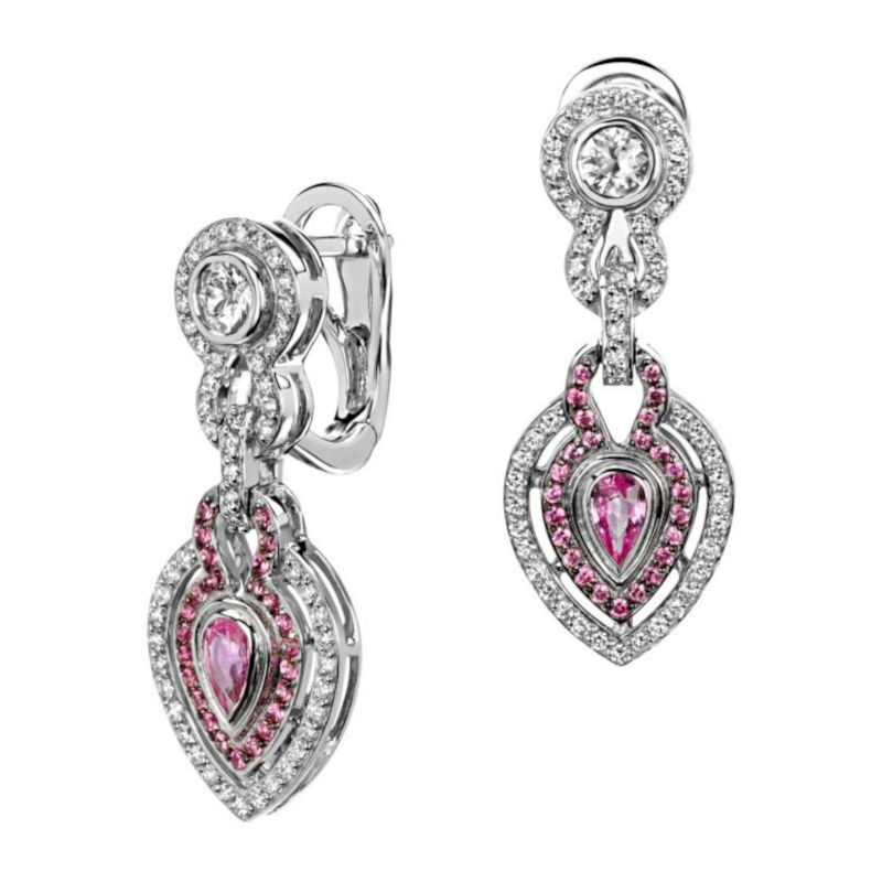 Серьги из белого золота 585 пробы с бриллиантами и сапфирами 01С6212579-2