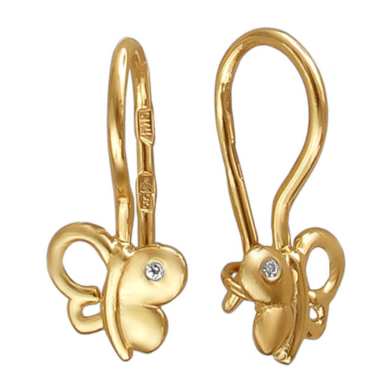 Серьги детские из желтого золота 585 пробы с фианитами 01С139232
