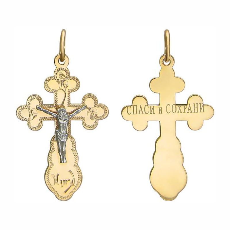 Крест из двух цветов золота 585 пробы без вставок 01Р760634Ж