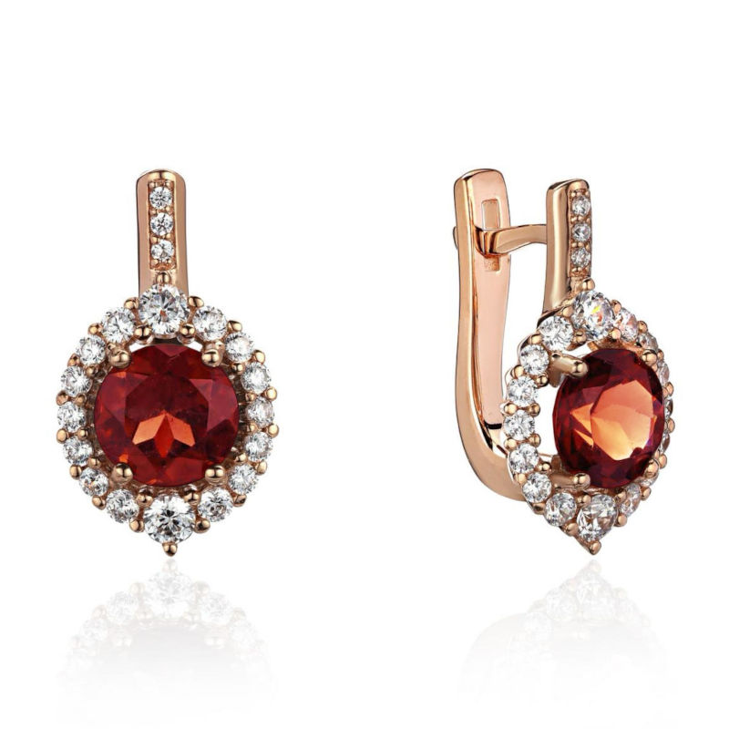 Серьги из красного золота 585 пробы с гранатами и фианитами 01С3115431-3