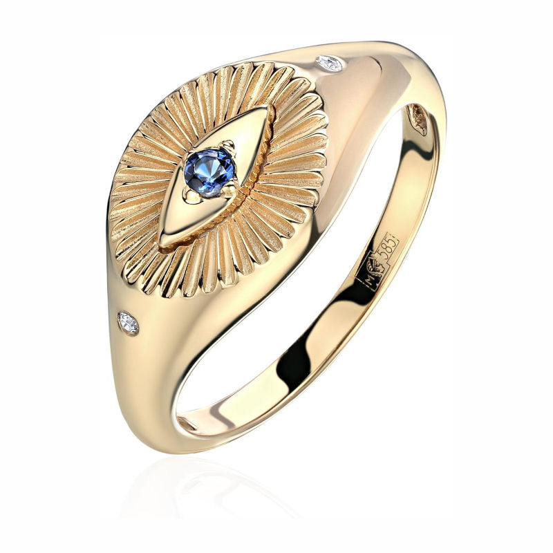 Кольцо из красного золота 585 пробы с фианитами и шпинелью 01К2314155-1