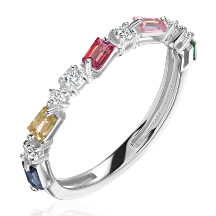 Кольцо из белого золота 585 пробы с сапфирами и бриллиантами 01К6215509-1