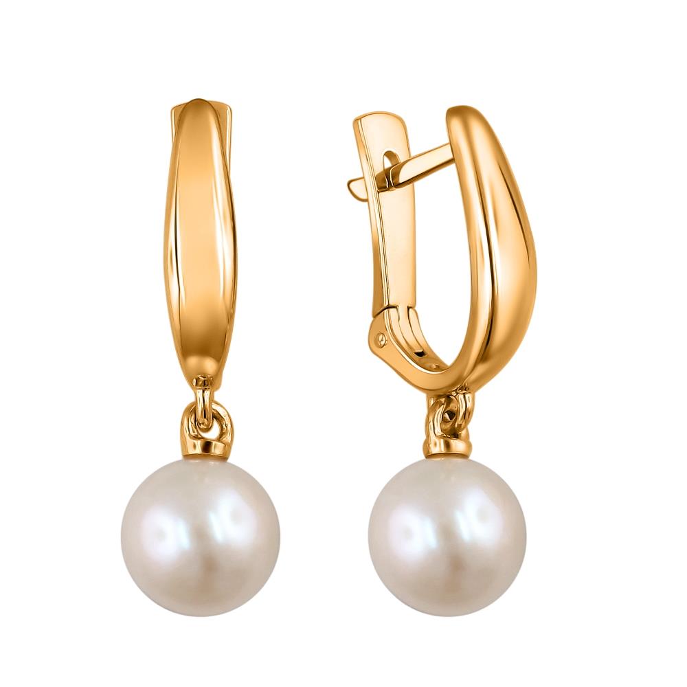 Серьги из красного золота 585 пробы с жемчугом 01С3112014-1