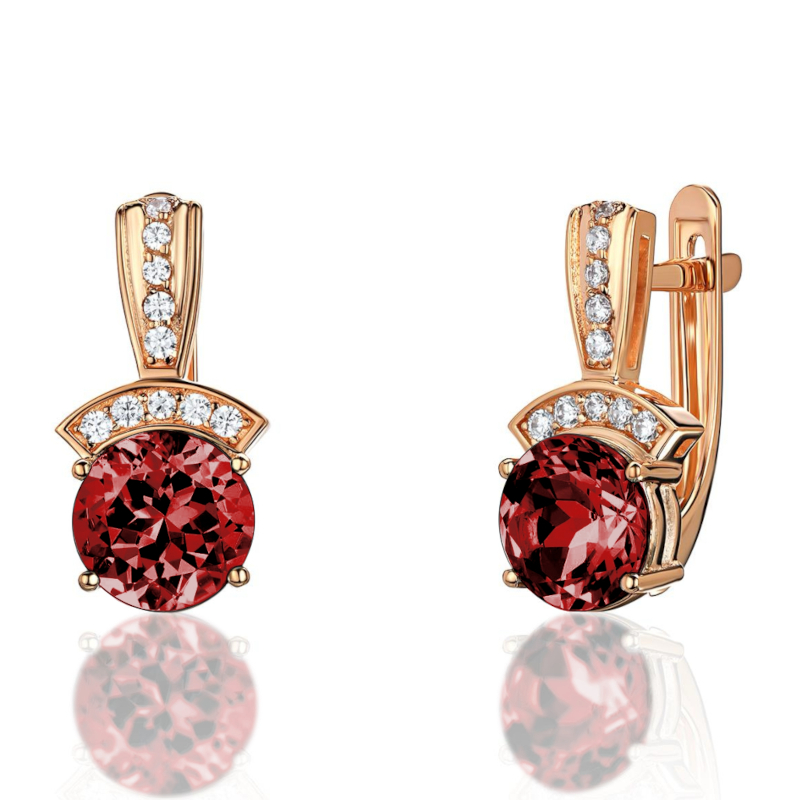Серьги из красного золота 585 пробы с гранатами и фианитами 01С3116525-3