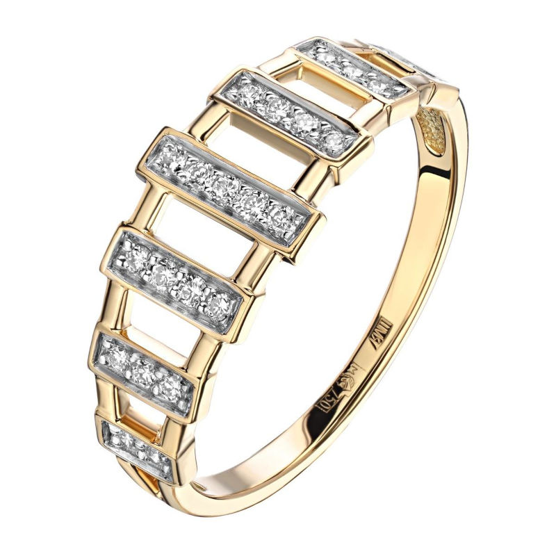 Кольцо из желтого золота 750 пробы с бриллиантами 01К6414023