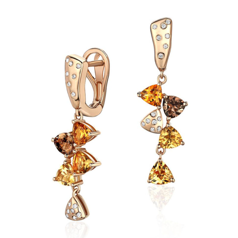 Серьги из красного золота 585 пробы с раух-топазами, цитринами и бриллиантами 01С6115455-7