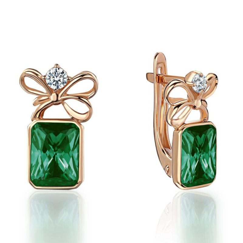 Серьги из красного золота 585 пробы с наноситал турмалином и фианитами 01С2115468-3