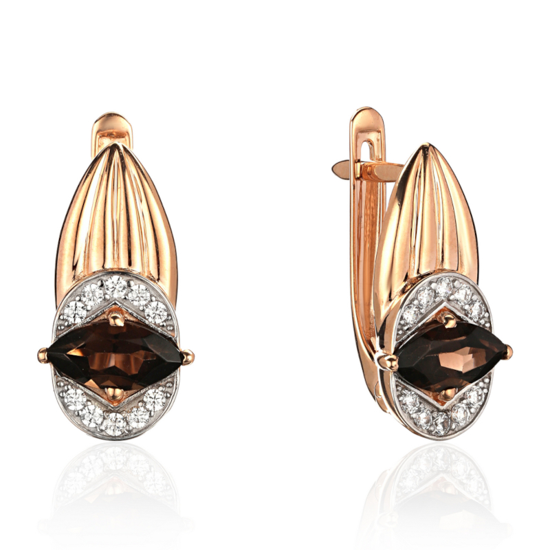 Серьги из красного золота 585 пробы с раух-топазами и фианитами 01С3115372Р-3