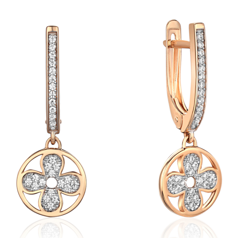 Серьги из красного золота 585 пробы с фианитами 01С1115574Р