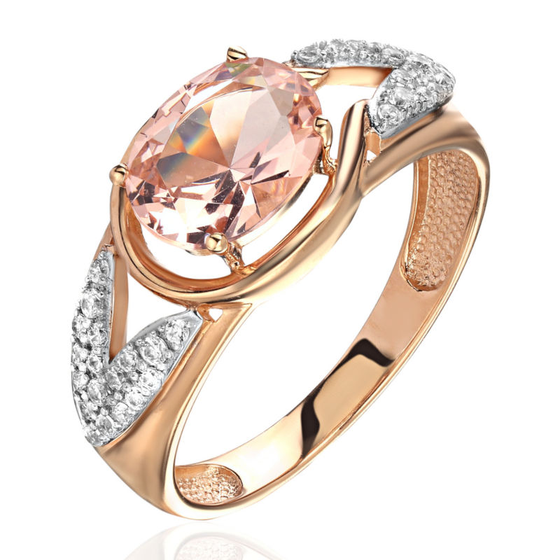 Кольцо из красного золота 585 пробы с наноситал морганитом и фианитами 01К2116447-1