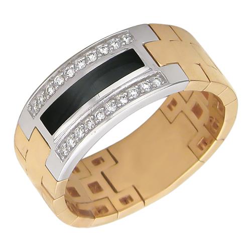 Перстень из красного золота 585 пробы с ониксом и фианитами 01Т463917