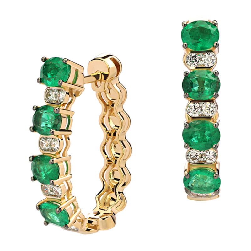 Серьги из желтого золота 585 пробы с изумрудами и бриллиантами 01С6313042-3
