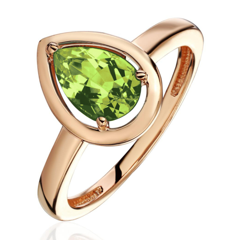 Кольцо из красного золота 585 пробы с хризолитом 01К3116440-5