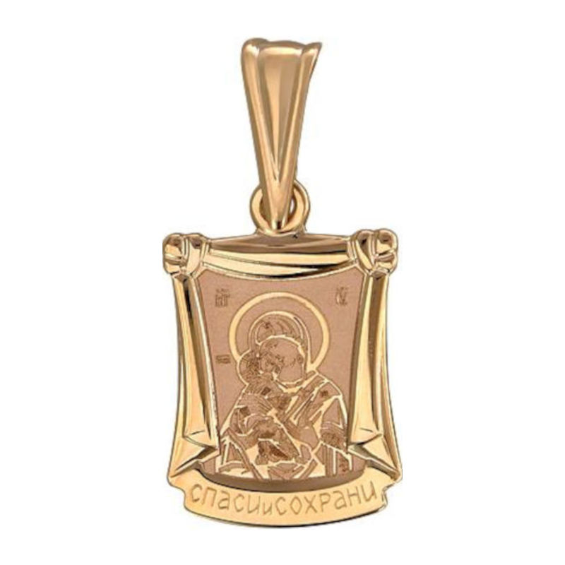 Подвеска кулон "Образ Богородицы "Владимирская" из красного золота 585 пробы без вставок 01П010954