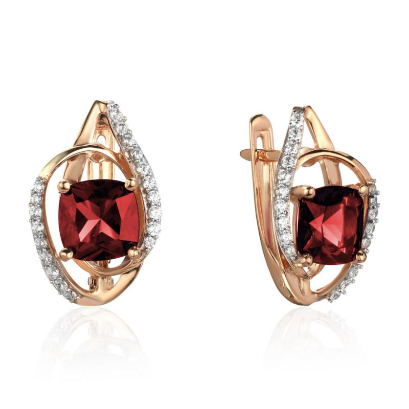 Серьги из красного золота 585 пробы с гранатом и фианитами 01С3115322Р-3