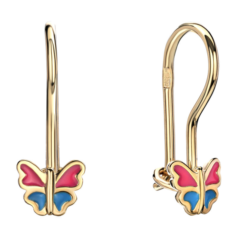 Серьги из желтого золота 585 пробы с эмалью 01С036257Э