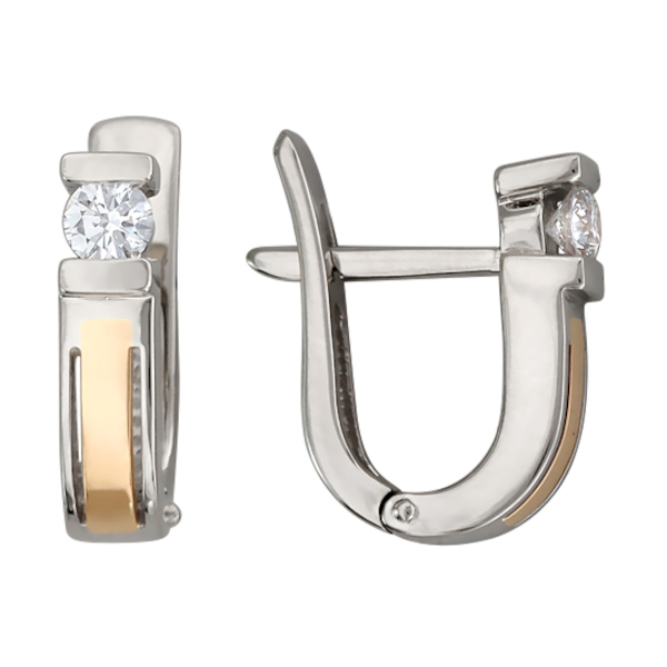 Серьги из комбинированного золота 585 пробы с бриллиантами 01С664830