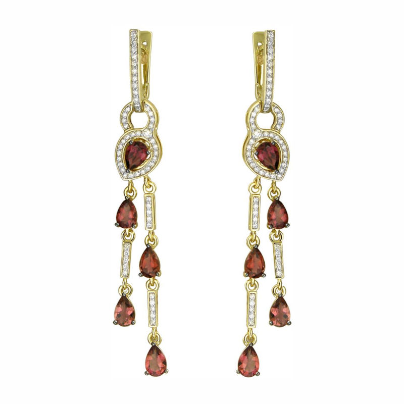 Серьги из желтого золота 585 пробы с турмалинами и бриллиантами 01С6311592-4 Серьги из желтого золота 585 пробы с турмалинами и бриллиантами 01С6311592-4