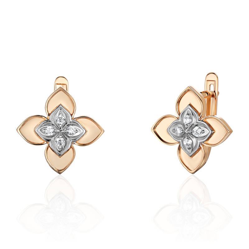 Серьги из красного золота 585 пробы с фианитами 01С1115583Р