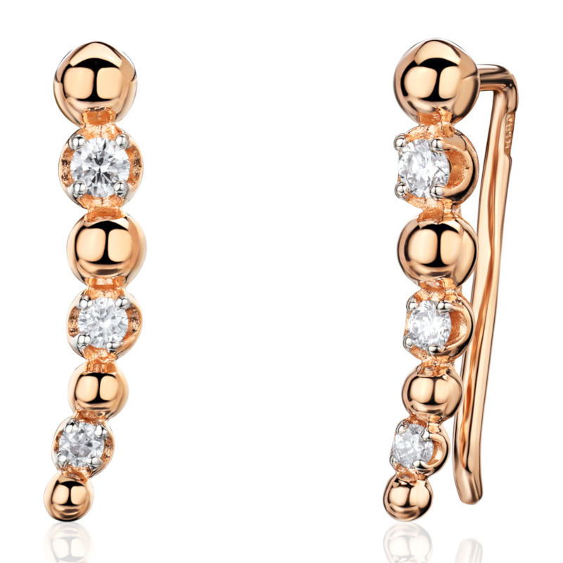 Серьги каффы из красного золота 585 пробы с бриллиантами 01С6116941Р