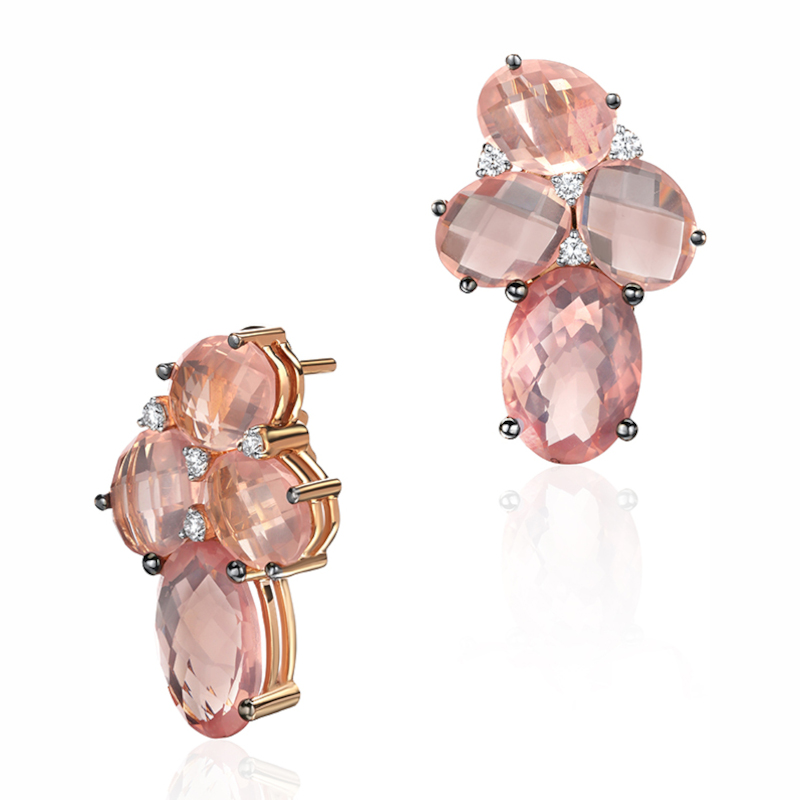 Серьги из красного золота 585 пробы с кварцем и бриллиантами 01С6112561-1 Серьги из красного золота 585 пробы с кварцем и бриллиантами 01С6112561-1