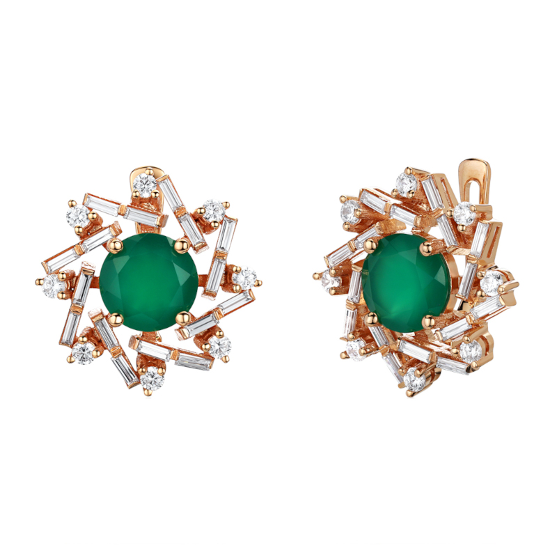 Серьги из красного золота 585 пробы с агатом и фианитами 01С4115419-1