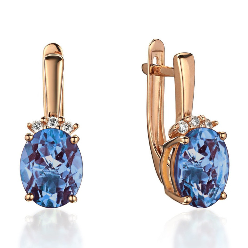 Серьги из красного золота 585 пробы с наноситал топазами и фианитами 01С2116570-1