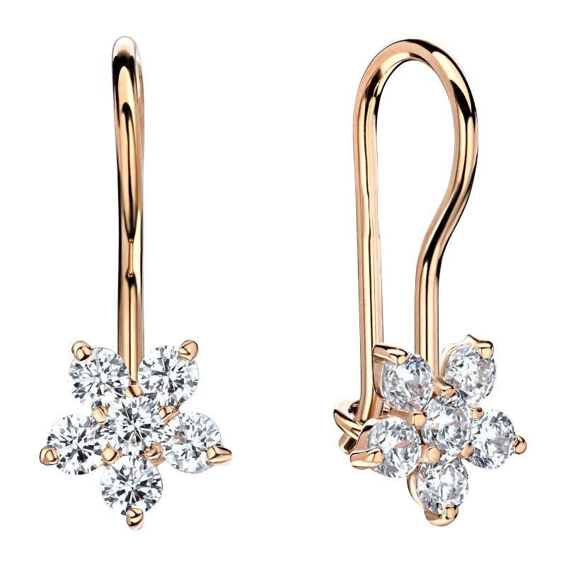 Серьги из красного золота 585 пробы с фианитами 01С116275