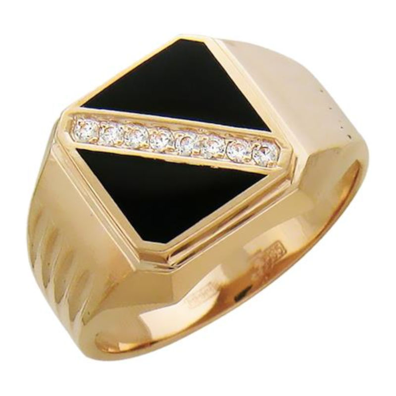 Перстень из красного золота 585 пробы агатами и фианитами 01Т415008-1