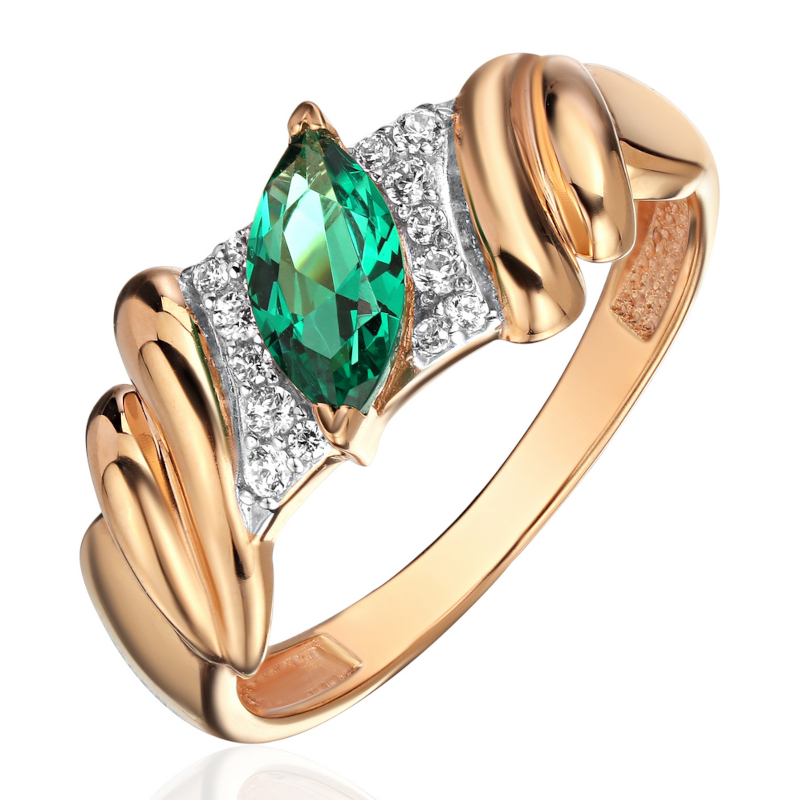 Кольцо из красного золота 585 пробы с наноизумрудом и фианитами 01К2115368Р-2