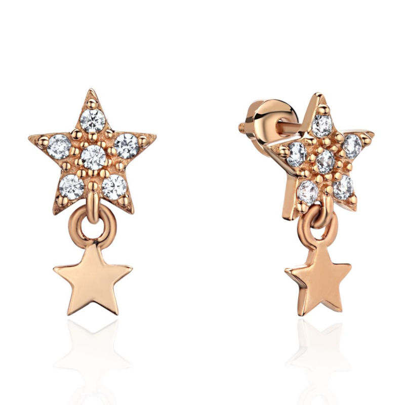 Серьга одиночная из красного золота 585 пробы с фианитами 01С1115124