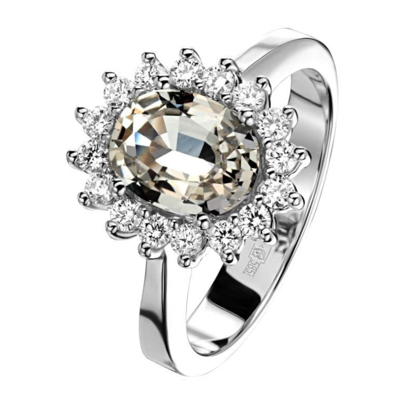 Кольцо из белого золота 585 пробы с сапфиром и бриллиантами 01К6211995-7