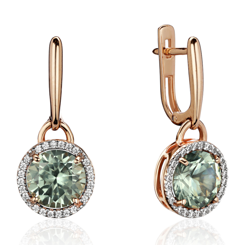 Серьги из красного золота 585 пробы с наноситал кварцем и фианитами 01С2116435-6