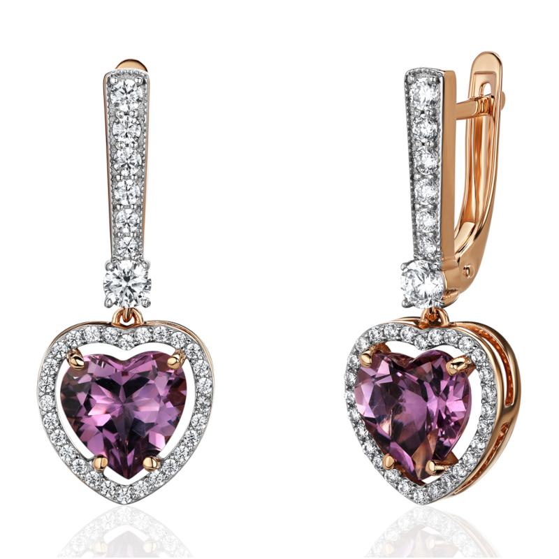 Серьги из красного золота 585 пробы с аметистами и фианитами 01С3115440Р-1