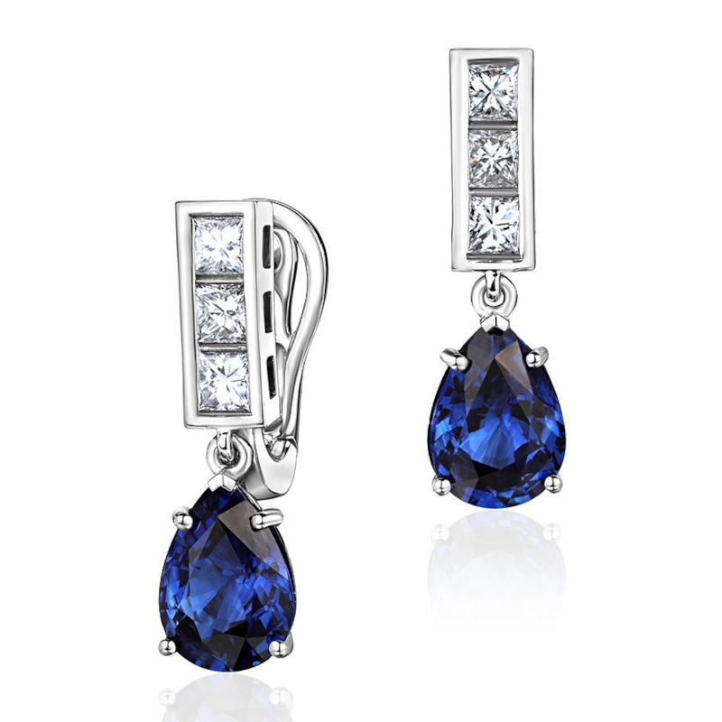 Серьги из белого золота 750 пробы с сапфирами и бриллиантами 01С6717062-1